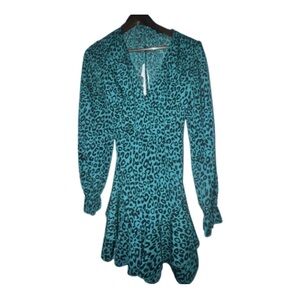 Teal Leopard Print Mini Dress - Long Sleeve woman’s